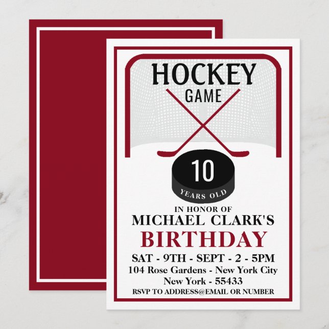 Invitation Jeu de hockey, Canette et Bâtons, Anniversaire (Devant / Derrière)