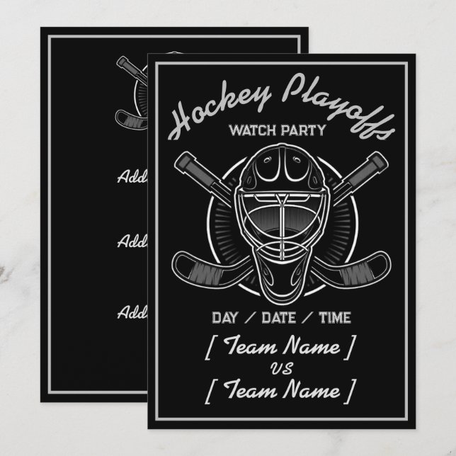 Invitation Jeu De Hockey Noir Et Blanc (Devant / Derrière)
