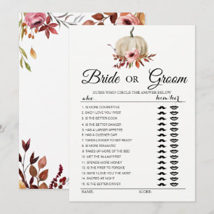 Invitation Jeu de la mariée ou du marié citrouille florale