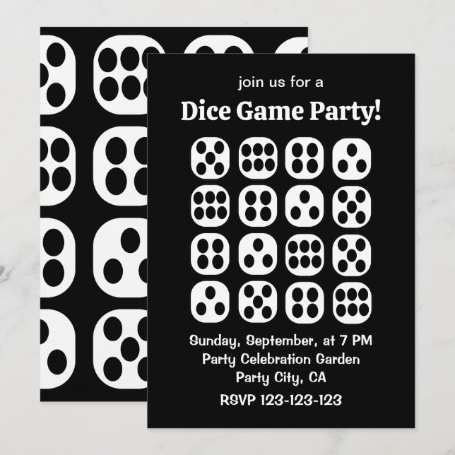 Invitation Jeu de Lancement de Dés Party (Devant / Derrière)