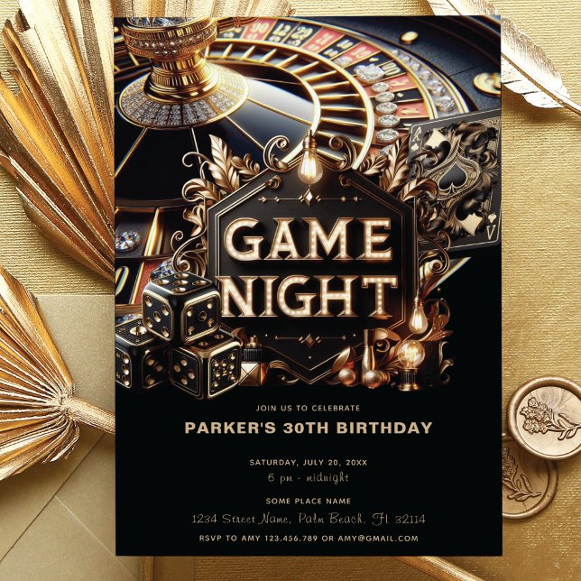 Invitation Jeu de luxe Night Party Black Gold (Créateur téléchargé)