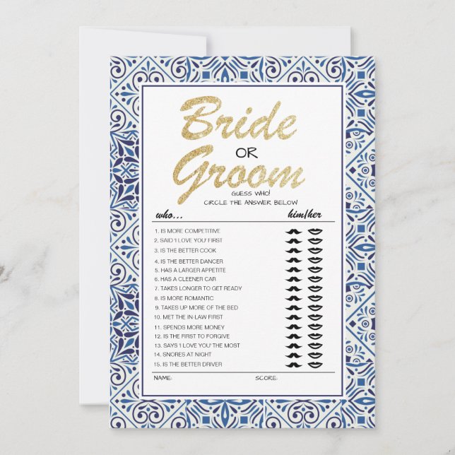 Invitation Jeu de mariée ou de jeu entièrement modifiable car (Devant)