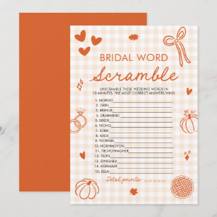 Invitation Jeu de mots mêlés de mariage à carreaux orange aut
