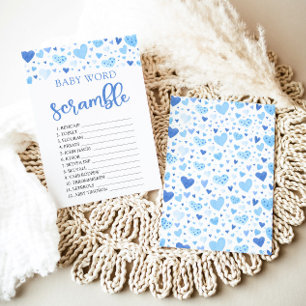 Invitation Jeu de mots mêlés pour bébé aux cœurs bleus pour l