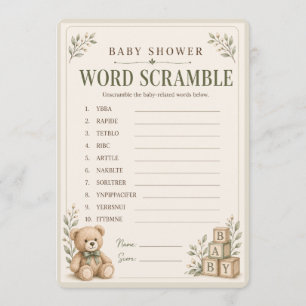 Invitation Jeu de mots mêlés pour une baby shower neutre Ré