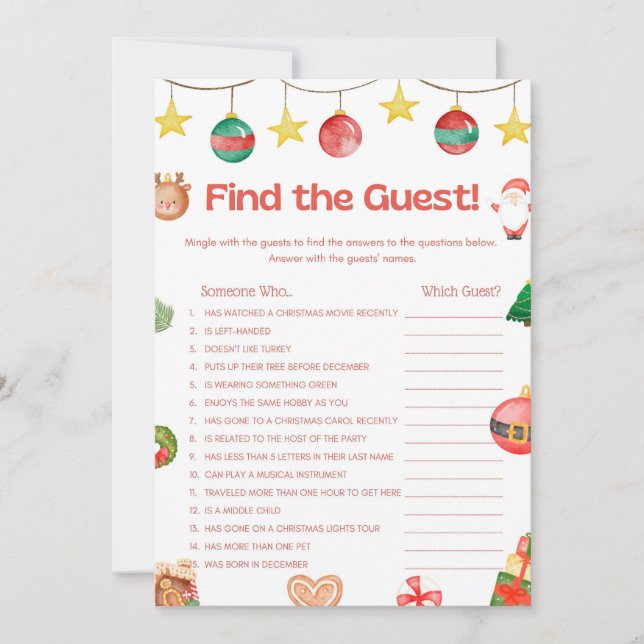 Invitation Jeu de Noël amusant - Pas modifiable - (Devant)