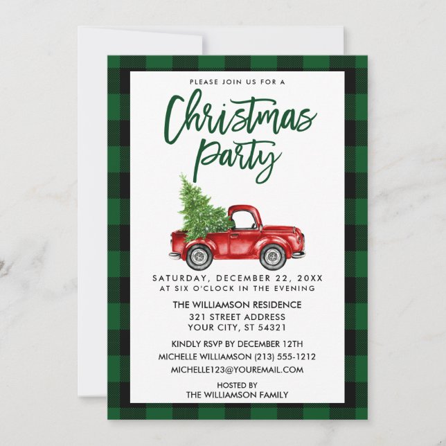 Invitation Jeu de Noël de Camion à Brosse verte (Devant)