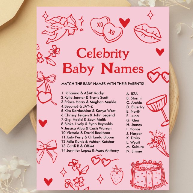 Invitation Jeu de Noms de Bébés Célébrités de la Saint-Valent (Créateur téléchargé)