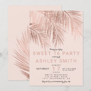 Invitation Jeu de palmier d'or rose faux moderne Sweet 16