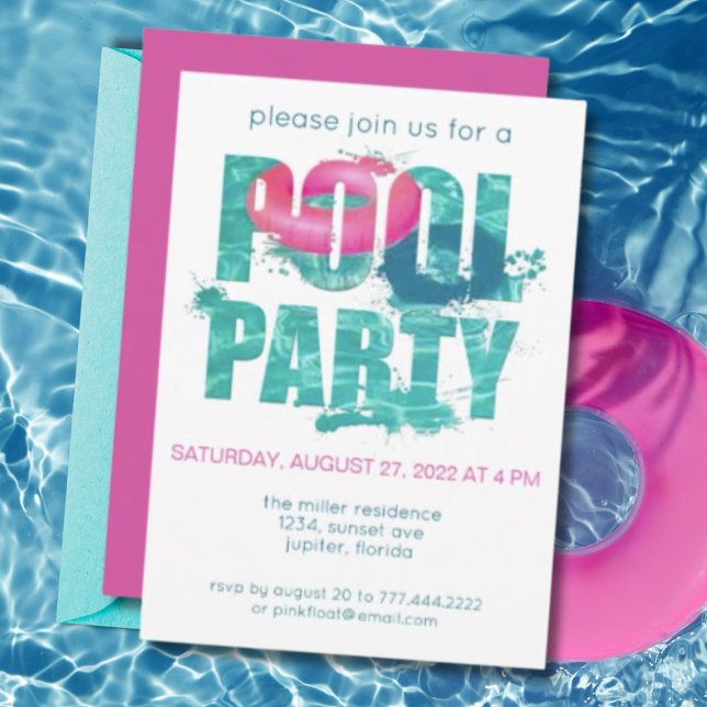 Invitation Jeu de partie de piscine rose turquoise (Créateur téléchargé)