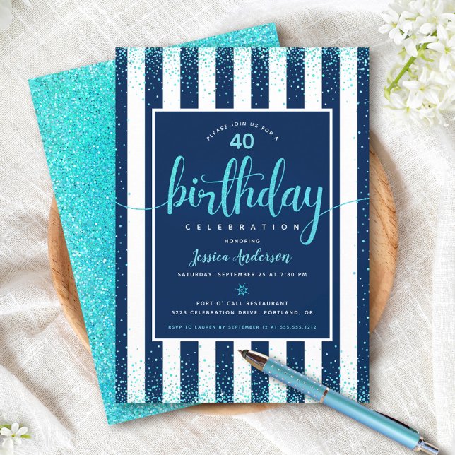 Invitation Jeu de parties scintillant d'anniversaire Turquois (Créateur téléchargé)