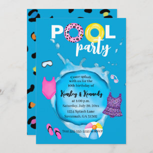Invitation Jeu de piscine jumeaux Anniversaire Splash Leopard