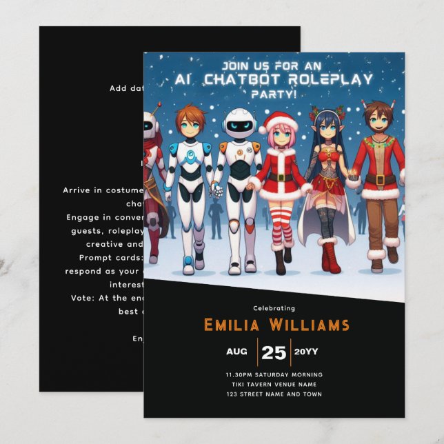 Invitation Jeu de rôle de chatbot ADULTE Noël de l'animal Rob (Devant / Derrière)