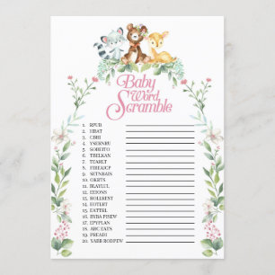 Invitation Jeu de rugissement de mots de Baby shower Woodland