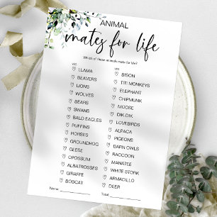 Invitation Jeu de Salle de Mariage pour Animaux pour la Vie 