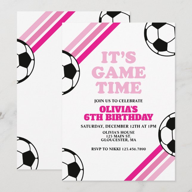Invitation Jeu de soccer Heure Pink Striday (Devant / Derrière)