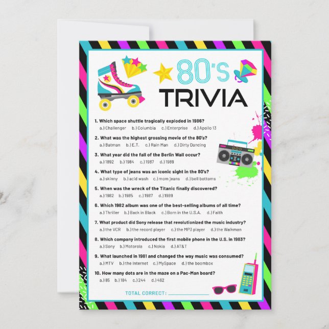 Invitation Jeu de société de quiz sur les années 80 (Devant)