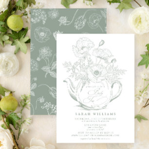 Invitation Jeu de thé bébé vintage Douche Floral Sage Vert