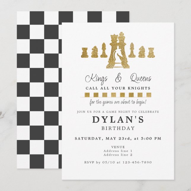 Invitation Jeu d'échecs Nuit Anniversaire Appelez Vos Chevali (Devant / Derrière)