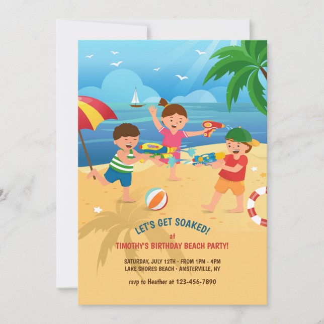 Invitation Jeu d'enfants à l'invitation de plage (Devant)