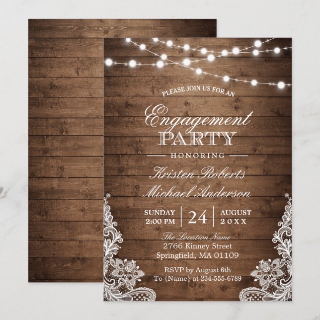 Invitation Jeu d'engagement de dentelle rustique (Devant / Derrière)