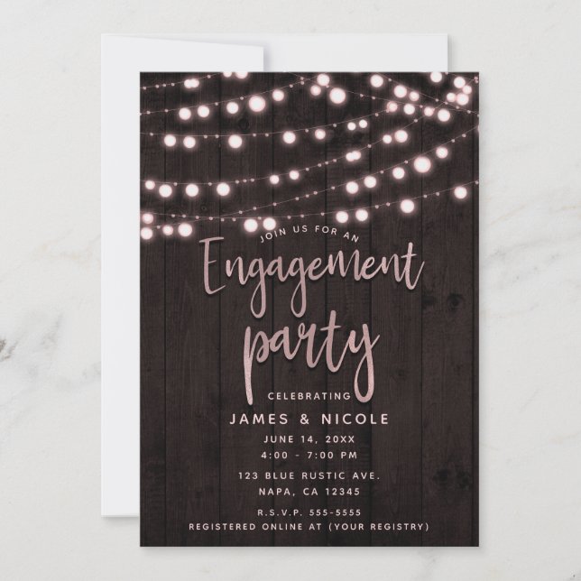 Invitation Jeu d'engagement en bois et lumières rose pâle (Devant)