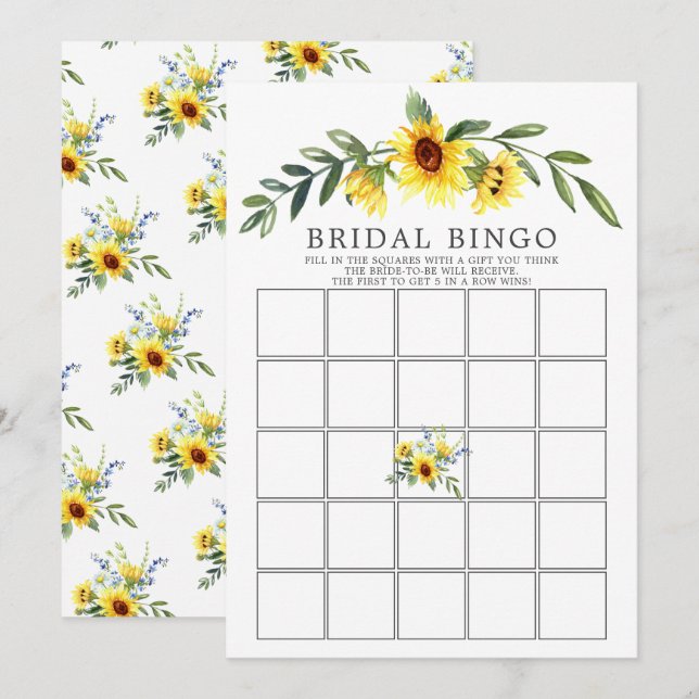 Invitation Jeu d'Fête de l'mariée de Yellow Sunflower BINGO (Devant / Derrière)