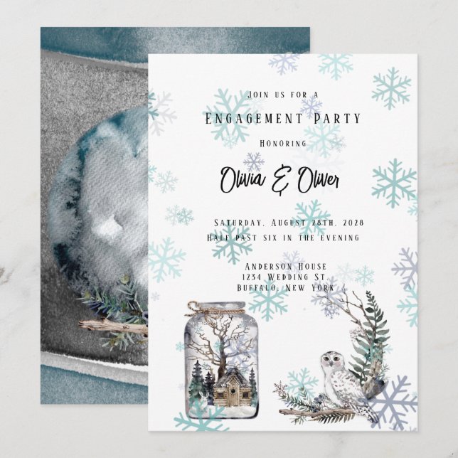 Invitation Jeu d'fiançailles de la Chouette des neiges (Devant / Derrière)