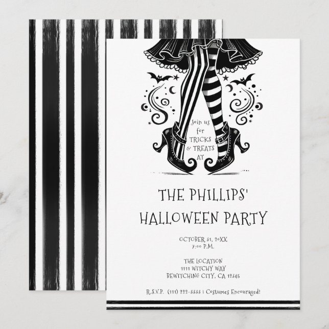 Invitation Jeu d'Halloween blanc et noir (Devant / Derrière)