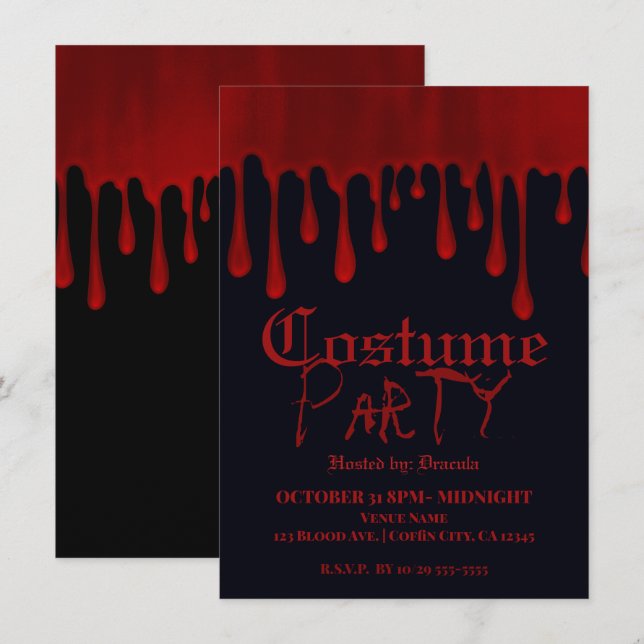 Invitation Jeu d'Halloween de sang satiné rouge (Devant / Derrière)