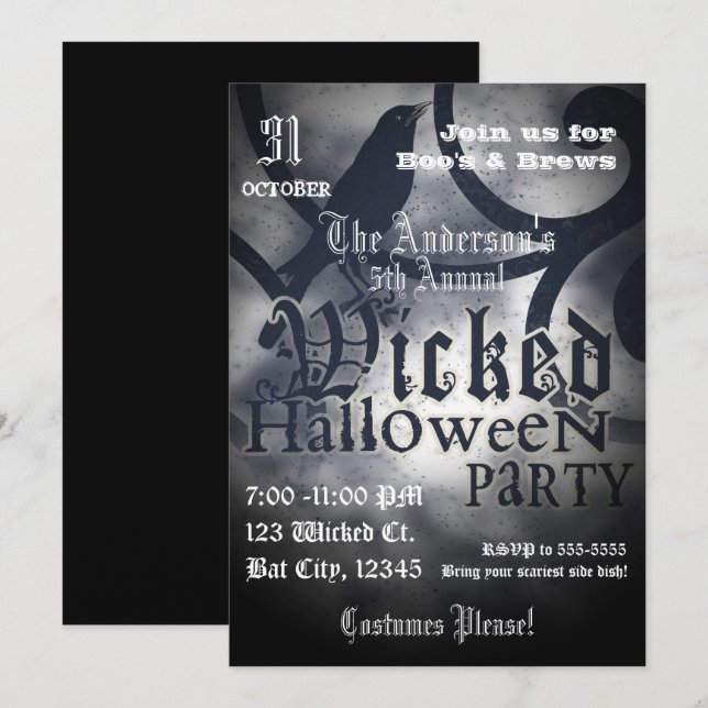 Invitation Jeu d'Halloween méchant Nid Corbeau Noir (Devant / Derrière)