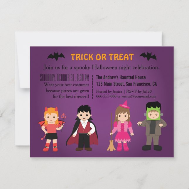 Invitation Jeu d'Halloween violet Éffrayant mignon (Devant)
