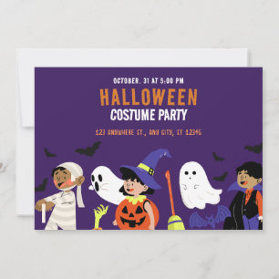 Invitation Jeu d'Halloween violet orange illustré