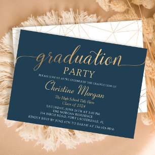 Invitation Jeu d'or tendance Navy Blue Graduation Party