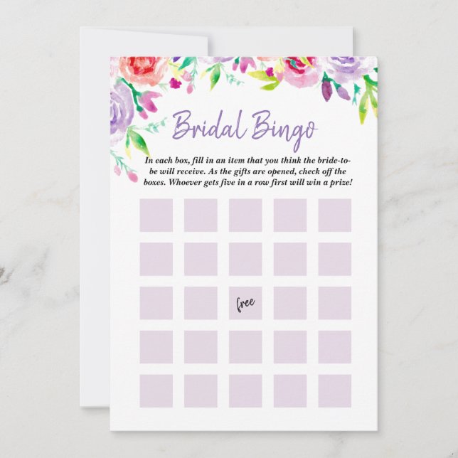 Invitation Jeu floral de bingo-test d'aquarelle de Fête de la (Devant)