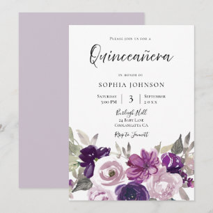 Invitation Jeu Floral de lavande violette en hiver Quinceaner