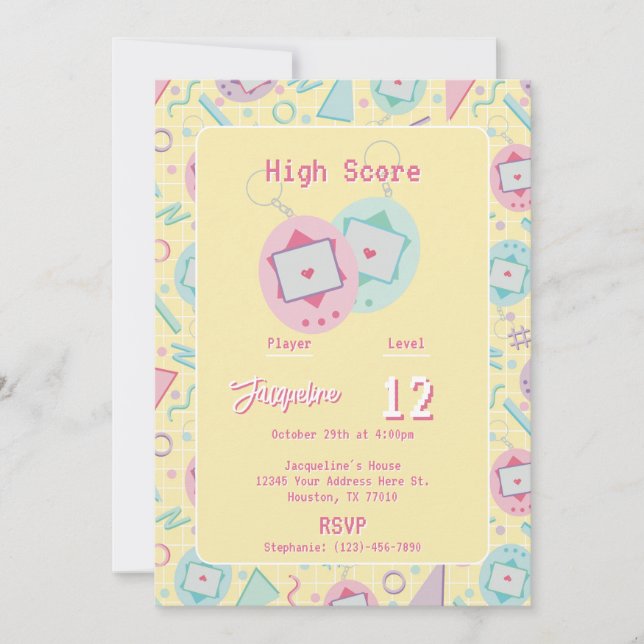 Invitation Jeu Jaune Retro Jeu Animal virtuel Anniversaire (Devant)