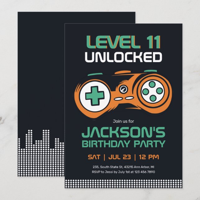 Invitation Jeu Jeux Vidéo Niveau Déverrouillé Joueur Annivers (Devant / Derrière)