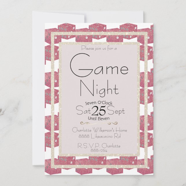 Invitation Jeu Night Pink Parties scintillant Jouer aux dés (Devant)