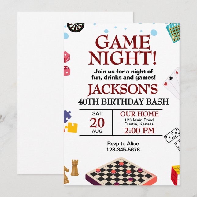 Invitation Jeu Nuit Anniversaire (Devant / Derrière)