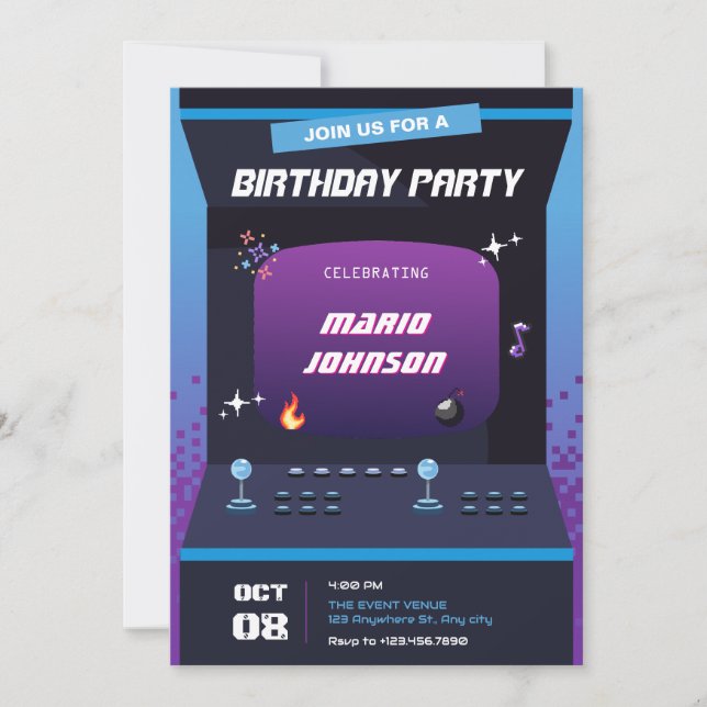 Invitation Jeu Pixel anniversaire (Devant)