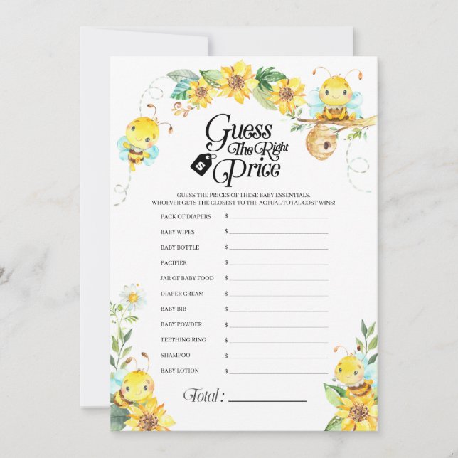 Invitation Jeu Prix Baby shower des abeilles (Devant)