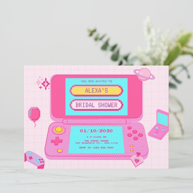 Invitation Jeu rose douche de nage rétro (Debout devant)