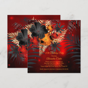 Invitation Jeu rouge Orange noir Hibiscus fête d'anniversaire