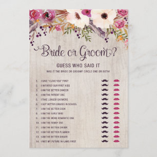Invitation Jeu rustique de Fête de la mariée de Boho de jeune