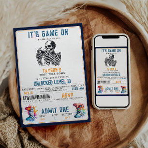 Invitation Jeu sur le crâne - Jeu vidéo fête d'anniversaire