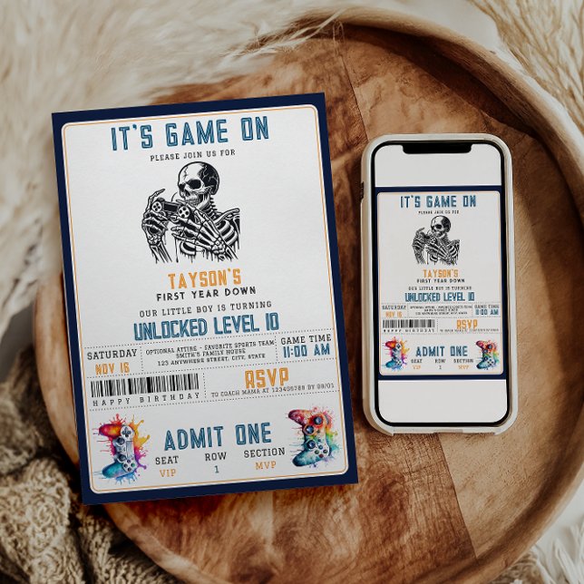 Invitation Jeu sur le crâne - Jeu vidéo fête d'anniversaire (Créateur téléchargé)