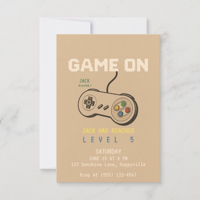 Invitation Jeu Sur Les Garçons Retro Jeu Anniversaire Invitat (Devant)