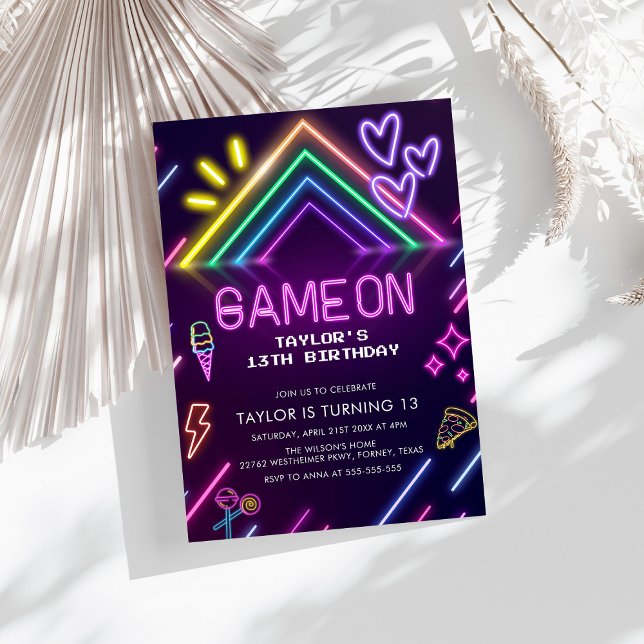 Invitation Jeu Sur Neon Jeux Vidéo Fille Anniversaire (Créateur téléchargé)