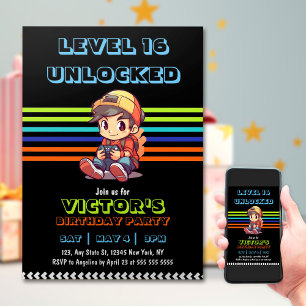 Invitation Jeu Sur Niveau Up Fun Vidéo Jeu Anniversaire Fête